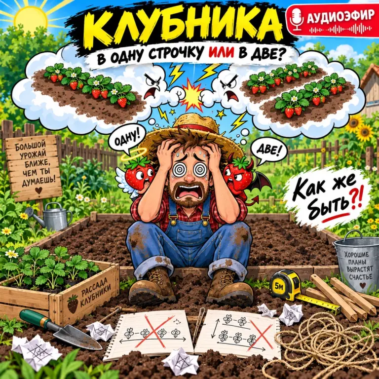 Обложка эфира: Схема посадки клубники: в одну строчку или в две